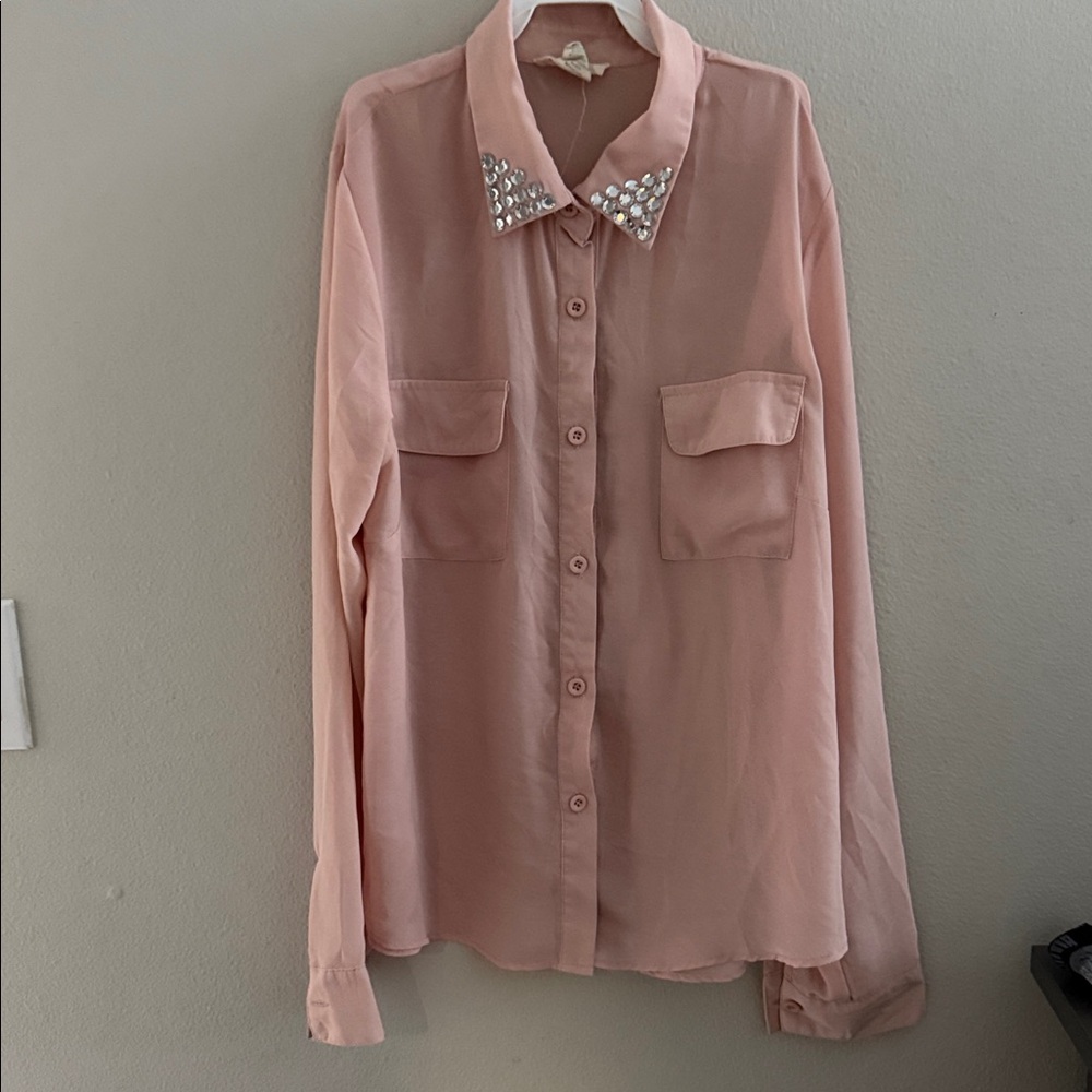 Sans Souci Pink Blouse with Embellished Collar